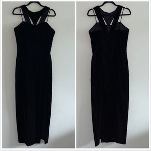 Dave & Johnny Deep Purple Velvet Sexy Halter Cut Side Slit V-Back Dress Gown 14